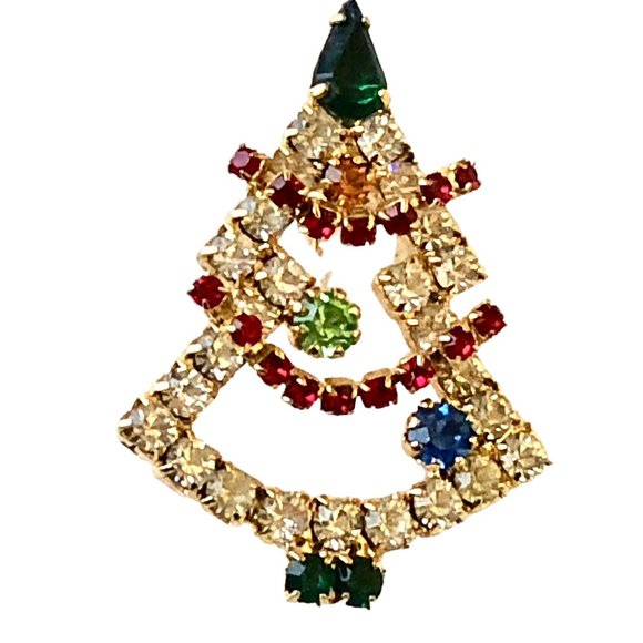 Vintage Christmas Brooch Christmas Tree + Bow Bells Lot of 2 Pins - Picture 5 of 11